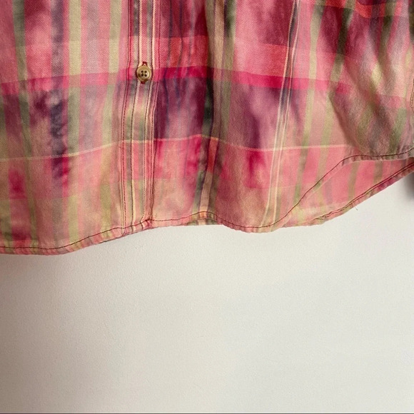 Upcycled Flannel Shirt Womens Size Medium Custom Bleached Plaid Boho Button Down - Picture 4 of 10